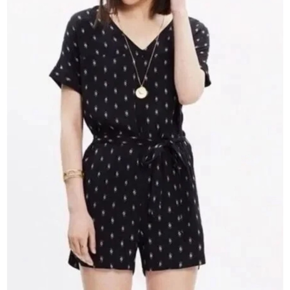 Madewell Perimeter Romper Black/White Diamond Stitch Print Size S